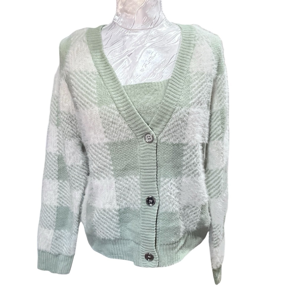 Willow & Wind Sz S School Girl Soft Eyelash Cardigan Tank Sweater Comfy‎